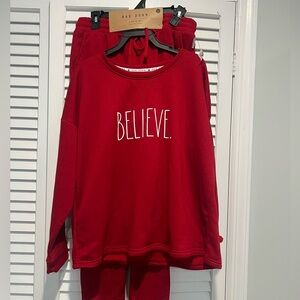 Rae Dunn Red Sweatshirt and Jogger Set Believe Christmas Outfit Large